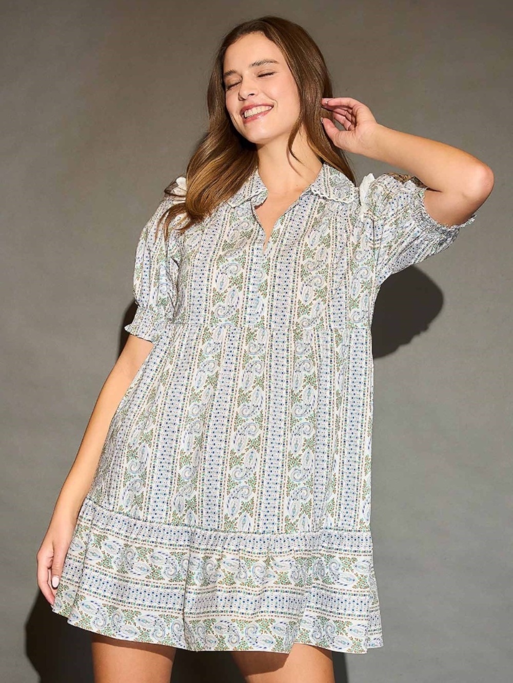 Umgee 100% Cotton Vintage Charm Paisley Babydoll Dress NWT